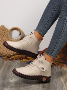 Plus Size Fashionable Shoes With Hand-stitched Lines, Thickened And Ribbed Soles, Furry Boots For Women's Winter Warmth. Soft Bottom Ankle Boots For Mom - Khaki - View 2