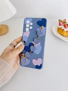 كفر هاتف أزرق مزين بتصميم قلب مطبوع بالراتنج الحراري، مع سير للمعصم ، حماية للهاتف المتوافق مع 15/15 Plus/15 Pro/15 Pro Max