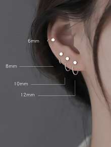 1對女士簡約925純銀耳針耳環,適合搭配日常時尚服裝 - 黑色 - 查看 6