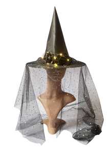 1pc Halloween Gothic Style LED Glow Netting Face Mask Hat  Headdress Party Rave Rose  Hat (No Battery) - Black - View 1