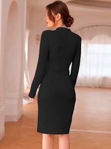 vestido de punto elegante manga larga - Negro - Ver 2