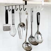 Gancho Adhesivo Sin Rastro De Hierro Forjado Para Cocina, Estante De Almacenamiento Para Armario, Gancho De Clasificación De Armario Multifuncional, Organizador Trasero De Puerta, 1 Ud. - Blanco - Ver 6