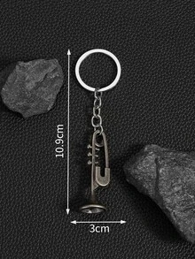 1pc Fashionable Vintage 3d Trumpet Shaped Personalized Men's Keychain Pendant - Silver - View 3