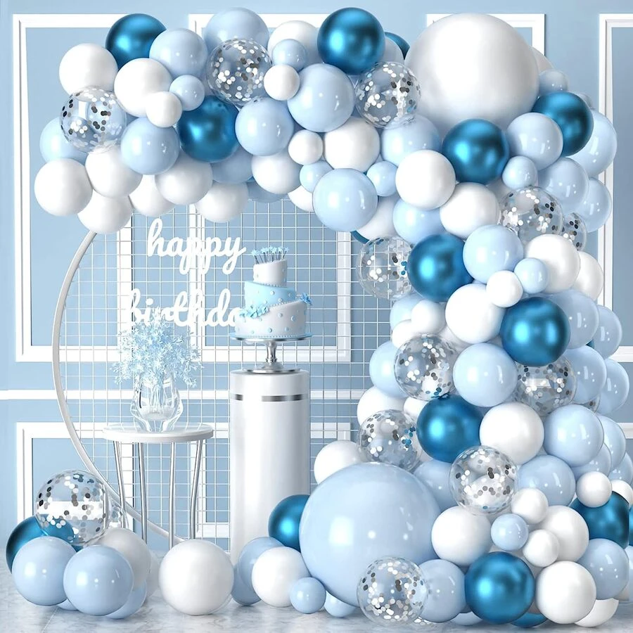 118pcs Blue Balloons Flower Garland Arch Kit, Blue White Silver Multicolor Confetti Balloons Arch For Shower, Birthday, Ocean Theme, Bachelorette Party Decoration,Christmas