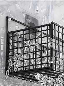 1 件铁质收纳架带挂钩，多功能黑色无孔壁挂式转角收纳架，适用于浴室、浴室配件、房间装饰 - 黑色 - 查看 5