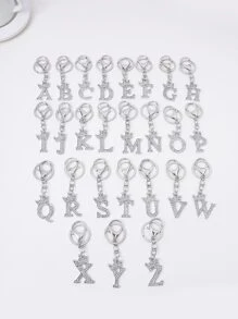 1入組銀色a字母鑰匙扣,鑲嵌水晶,情侶禮物,背包飾品 - 銀色 - 查看 3