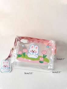 Cute Cartoon Portable Transparent Waterproof Jelly Coin Purse With Zipper, Removable Keychain, For Students - Clear - View 2