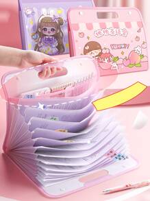 A4 Portable File Folder, Exam Papers Organizer With Multiple Accordion Layers, Horizontal Design Storage Bag For Students In Junior And Senior High School, Classification And Storage Of Documents And Insert Pockets - Purple - View 2