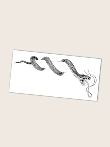 防水、防摩擦、持續7-14天的臨時紋身貼紙,帶著伸出的舌頭的蛇紋圖案,適合男性和女性,可貼在鎖骨和其他身體部位 - 黑色 - 查看 5