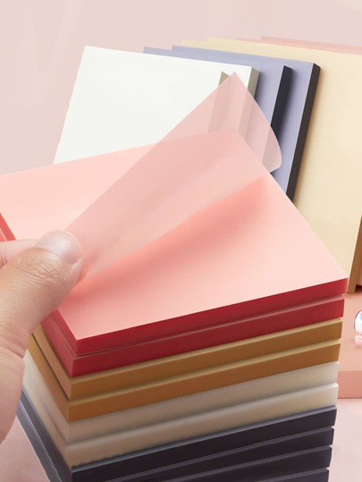 2packs(100pcs/Pack) Random Color Transparent Sticky Notes, Muted Tones Square Shape For Office & Study Back To School