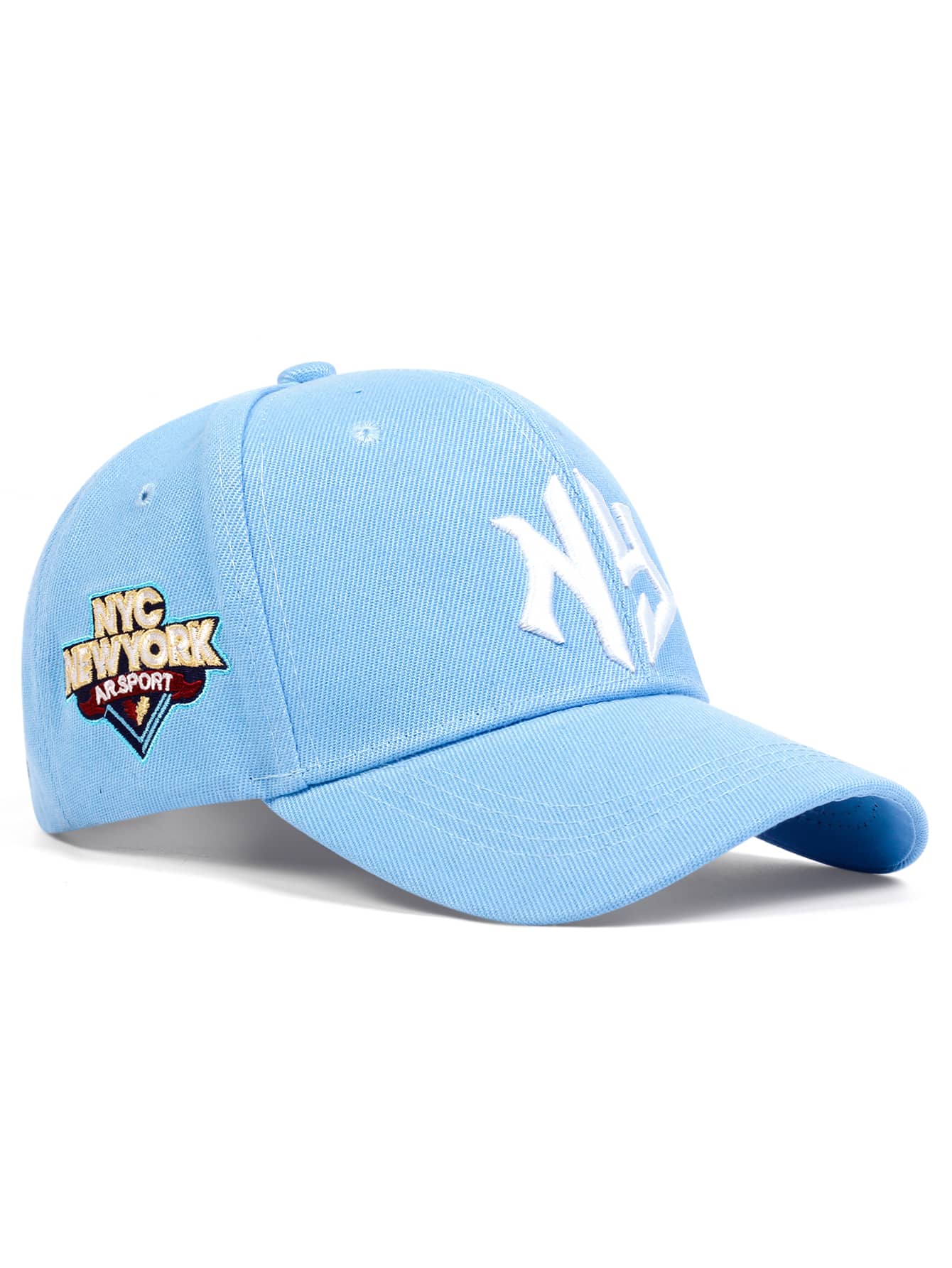 1pc Men's Gothic Style Alphabet & Geometric Embroidery Baseball Cap With Adjustable Strap Sun Protection, Suitable For Spring & Autumn Travel, Beach Parties Street - Baby Blue - View 1