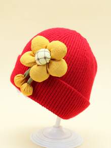 1 Pièce Bonnet Tricoté Pour Enfants Pour L'automne/hiver Avec Motif De Tournesol Et Design Coupe-vent Chaud