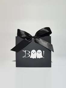 10pcs Mini Cute Halloween Candy Box With A Spooky Boo And Ghost Design - Black Box With Ribbon, Trick Or Treat,Christmas - Black - View 2