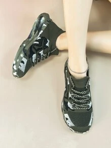 男女款迷彩鞋，情侣运动跑步鞋，健身训练鞋，防滑耐磨工地鞋 - 軍綠色 - 查看 4