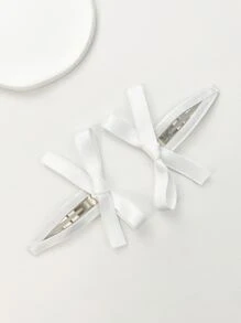 2pcs/set Women's Solid Color Hair Clips With Personalized Bow Design, Suitable For Daily Wear - White - View 1