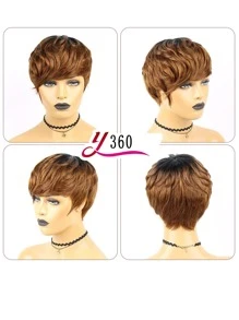 Elf Ngắn Nâu Quăn Đầu Che phủ , Chế tạo Của 6" Mềm mại Chống nóng Sợi tổng hợp Chất xơ , Dễ Đến Quan tâm Sau Mặc - màu nâu - Xem 2