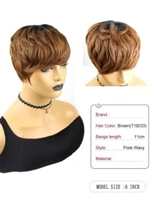 Elf Ngắn Nâu Quăn Đầu Che phủ , Chế tạo Của 6" Mềm mại Chống nóng Sợi tổng hợp Chất xơ , Dễ Đến Quan tâm Sau Mặc - màu nâu - Xem 3