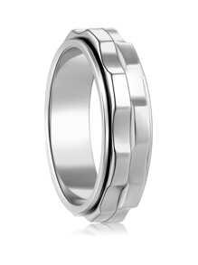 Fidget Rings For Anxiety For Women, Spinning Anxiety Ring Stainless Steel Fidgets Two Gear Fidget Ring High Polish Anxiety Ring For Women Men Wedding Band Gifts Jewelry Size 6-10 - Silver - View 5