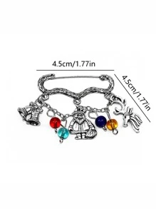 1 件复古趣味圣诞老人和驯鹿铃铛胸针，圣诞节休闲户外派对时尚配饰 - 彩色 - 查看 2