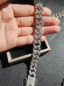 CVNANA 1入組流行歐美風格充分水鑽裝飾銀鏈條樣式項鍊適合男人及女人,酷首飾配件 - 銀色 - 查看 6