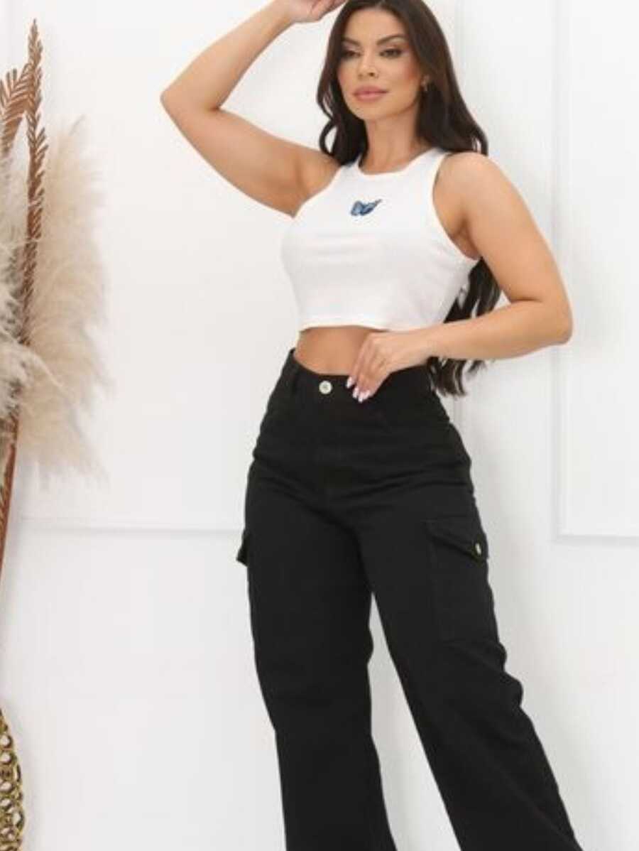 Women Jeans - 黑色 - 查看 1