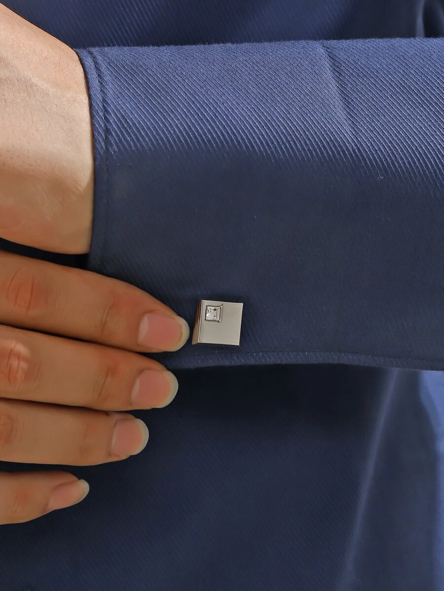 1 Pc Fashion Style Square Cufflinks For Men's Daily Wear - 銀色 - 查看 1