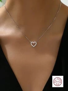 1條個性化時尚925銀鍊,帶石頭的愛心鎖骨頸鍊,適合女士日常佩戴、節日裝飾和送禮