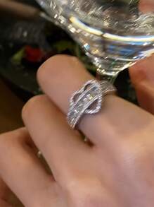 1pc Super Shiny Micro Inlaid Heart Shaped Ring For Women, Personalized Open Ended Ring, Suitable For Index Finger, Delicate Design, Wedding Or Engagement Gift Valentines,Mom,Mother,Mother's Day,Gift - Silver - View 4