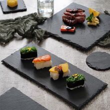 1pc Slate Plate For Dessert, Sushi, Western Black Stone Plate For Meat, Japanese Bbq Steak Plate - Black - View 1