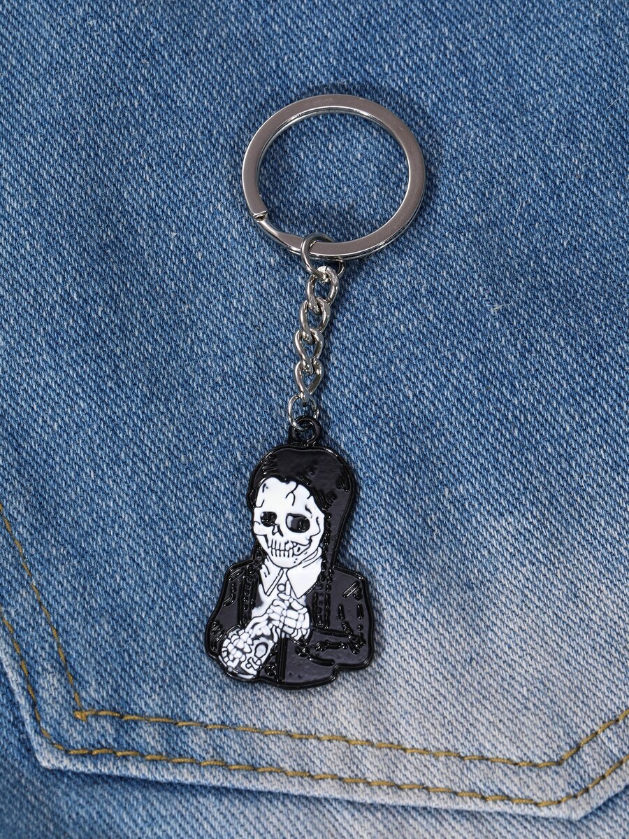 1pc Gothic Style Black & White Skull Design Girl Keychain, Suitable For Daily Use - Black and White - View 1