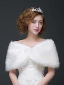 1pc Women's Pearl Ball Decorated One-Piece Winter Bridal Shawl Wrap Fall Clothes For Women - Beige - View 2