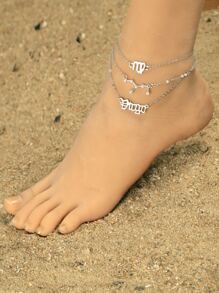 1個復古十二星座符號字母星座地圖合金吊墜,適用於腳鏈或腳部裝飾 - 銀色 - 查看 3