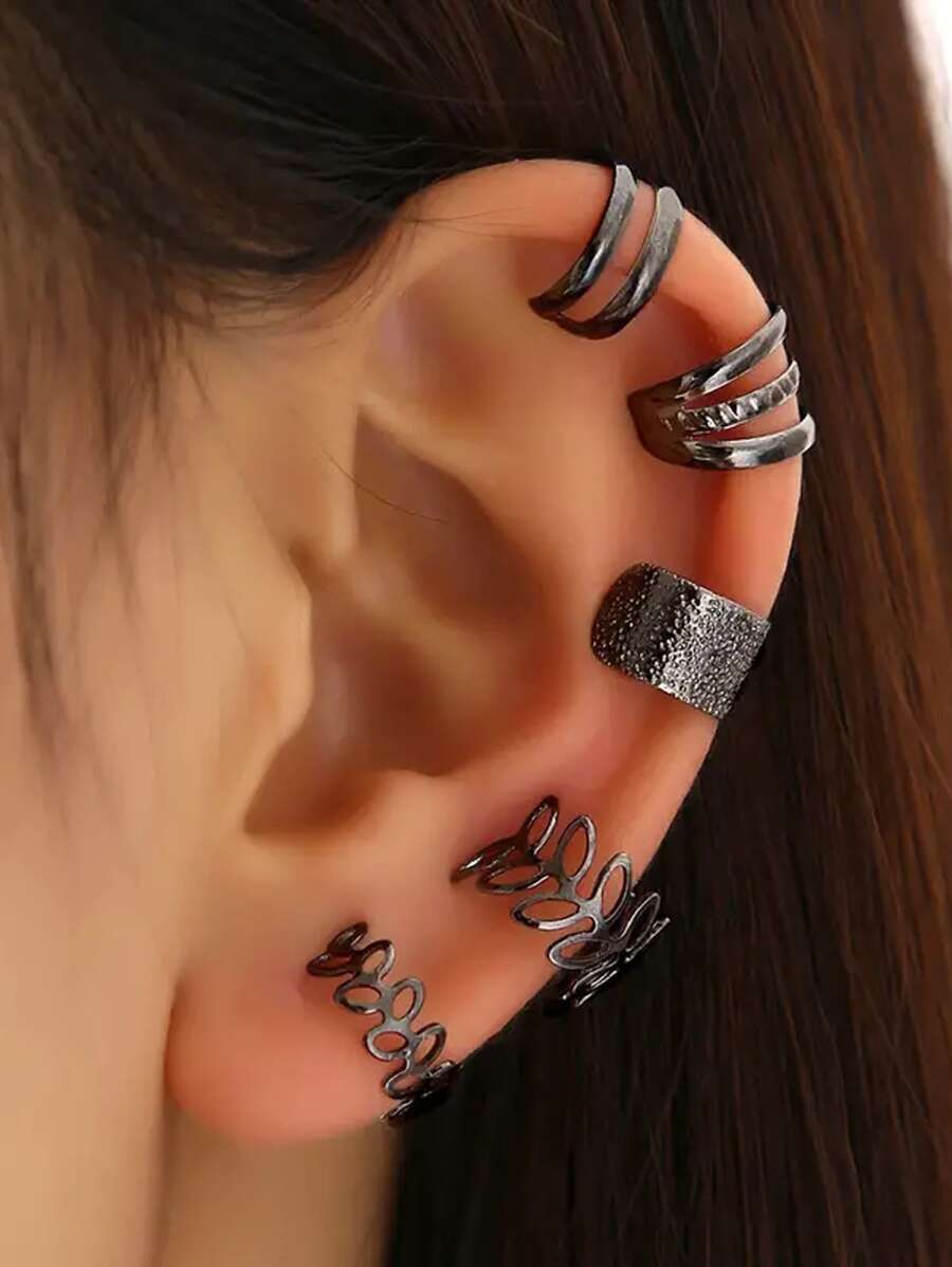 5 pièces Boucles d'oreilles clip réglables de couleur dorée, clips d'oreilles pour femmes et filles sans oreilles percées, set de boucles d'oreilles ear cuff