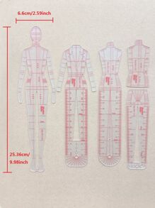 5pcs Body Design Clear Plastic Fashion Design Ruler, Illustrator Drawing Ruler, For Fashion Design - Clear - View 4