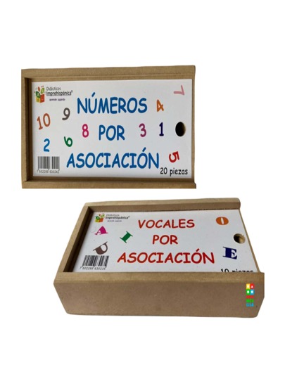 Kit de 2 cajas Vocales y números x Asociación Juego infantil Didáctico Divertido para aprender las letras y numeros