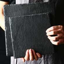 1pc Slate Plate For Dessert, Sushi, Western Black Stone Plate For Meat, Japanese Bbq Steak Plate - Black - View 2