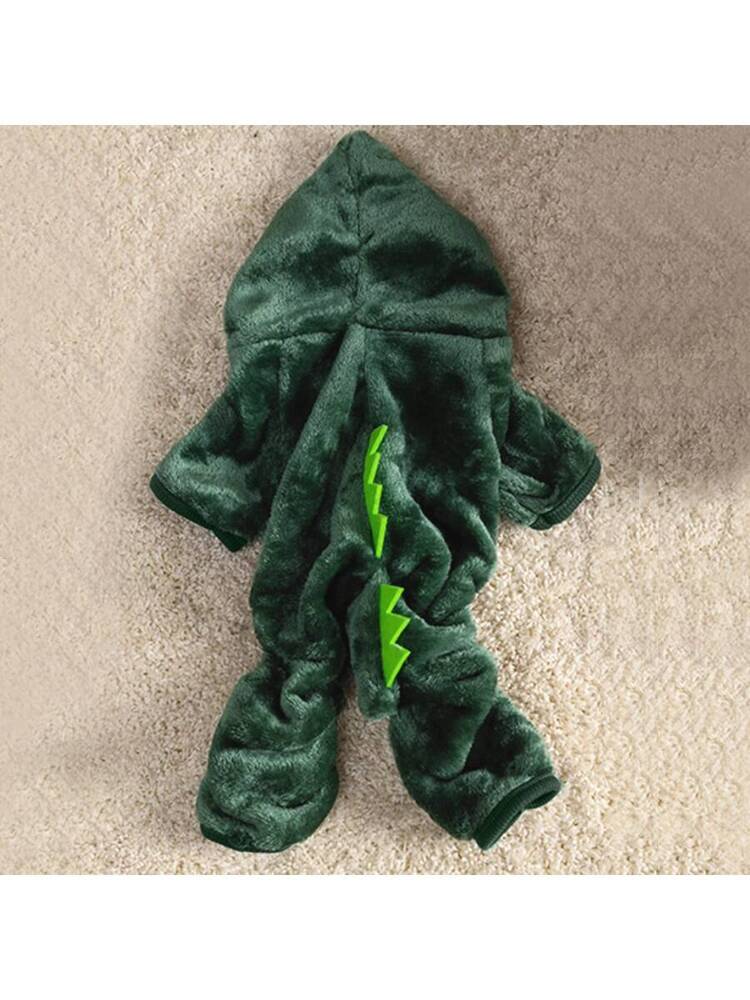 1pc Coral Fleece Cartoon Dinosaur Hooded Pet Costume For Small Pets, Daily Wear & Warm-Keeping