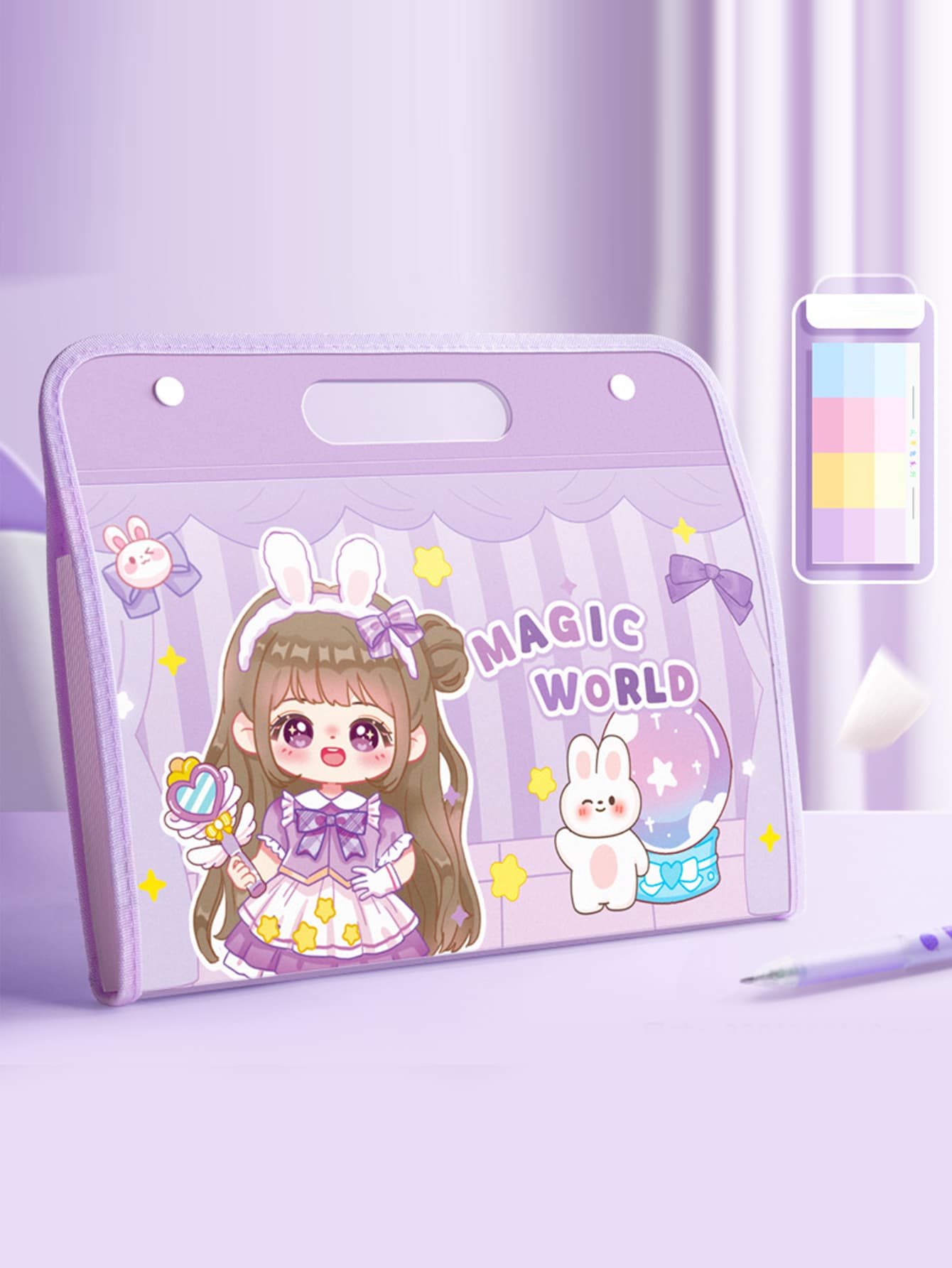 A4 Portable File Folder, Exam Papers Organizer With Multiple Accordion Layers, Horizontal Design Storage Bag For Students In Junior And Senior High School, Classification And Storage Of Documents And Insert Pockets - Purple - View 1