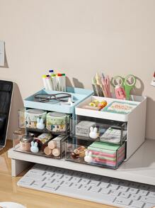 1 Pieza Escritorio Organizador De Cajón De Conejo Kawaii Rosa/blanco/azul Washi/papel/lápiz/sticker/marcador Lindo Cuadro De Almacenamiento De Escritorio - Soporte De Pluma Y Organizador De Almacenamiento - Azul - Ver 2