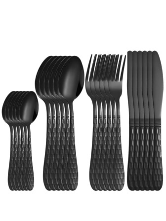 4件/16件/24件创意锤纹不锈钢水立方西式餐具套装牛排刀叉勺厨房用具套装厨房用品圣诞礼物学校用品