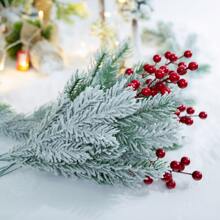12pcs Red Berries Flocked Christmas Tree Branches Set, Pe Artificial Christmas Tree Decoration For Winter Holiday Home Vase Arrangement, Gift Box Package - 12 Pcs - View 2