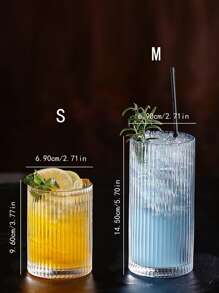 1只直立垂直條紋玻璃杯,適合家中使用咖啡、拿鐵、果汁、牛奶、水果茶 - 無色 - 查看 2