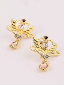 1雙可愛、清新、時尚的鑲嵌水晶對稱吊墜耳環,適用於女士的聚會、休閒和旅行場合