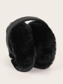 1pc Women's Solid Color Fluffy Ear Muffs - Black - View 3