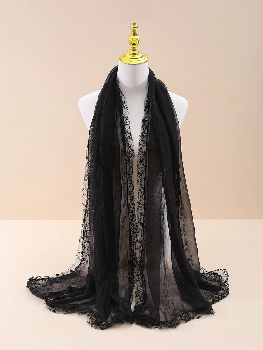 1pc Women's Lace Scarf - Black - View 1