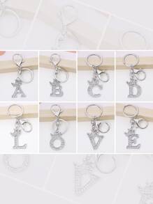 1入組銀色a字母鑰匙扣,鑲嵌水晶,情侶禮物,背包飾品 - 銀色 - 查看 2