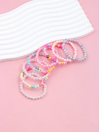 1pc Handmade Acrylic Beaded Colorful Bracelet Set For Children, Random Color