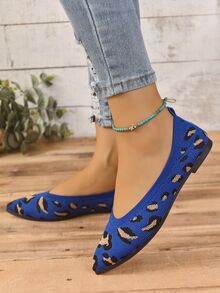 時尚豹紋印花女士平底便鞋 - 藍色 - 查看 3