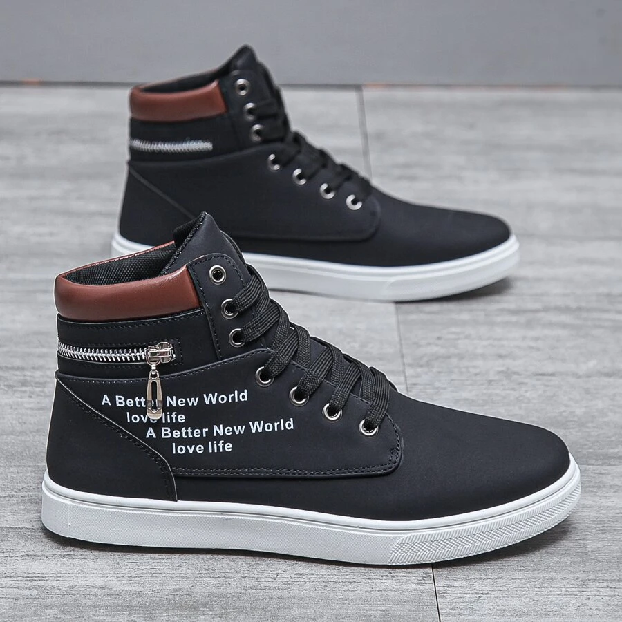 男士休閒運動鞋,防滑學生運動鞋,百搭風格運動輕便帆布鞋 - 黑色 - 查看 1