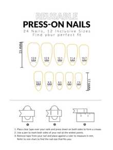 24 Piezas De Uñas Postizas Con Forma De Almendra Larga Y Decoradas Con Diamantes De Imitación En Forma De Y. Incluye 1 Pegamento Tipo Jalea Y 1 Lima De Uñas. - Multicolor - Ver 4